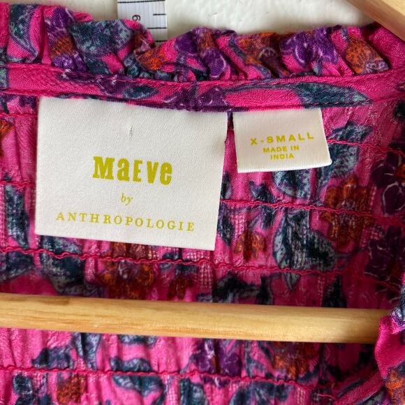 Maeve Calais Peasant Blouse Size XS Fuschia Pink Blue Floral Top Anthropologie - Picture 11 of 14